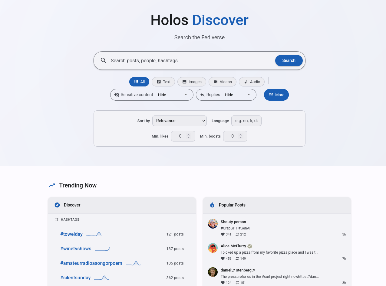 Holos Discover  – sökmotor för Fediversum